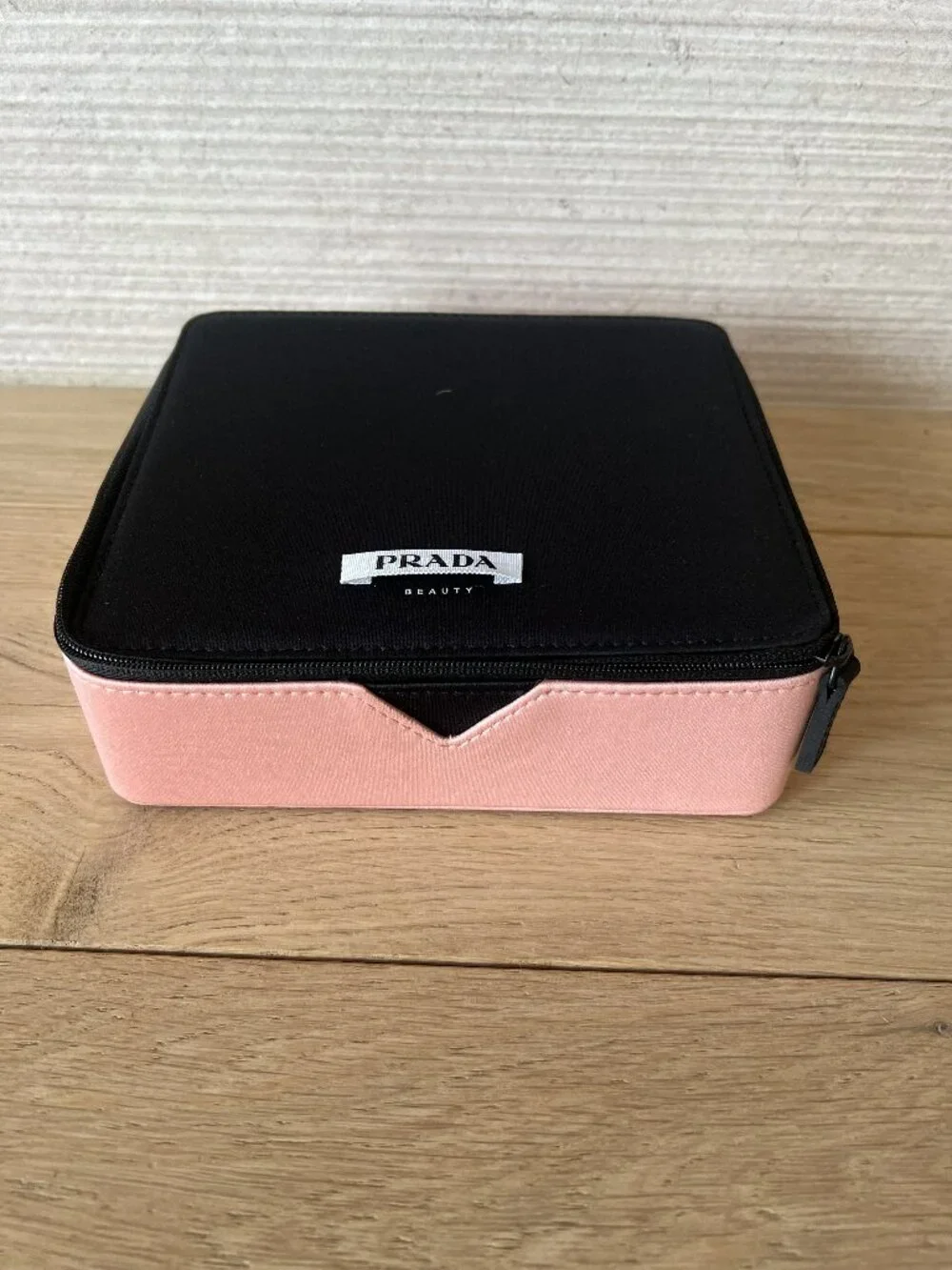 Prada Parfums Beauty Zippered Makeup Cosmetic Pouch Bag Pink & Black